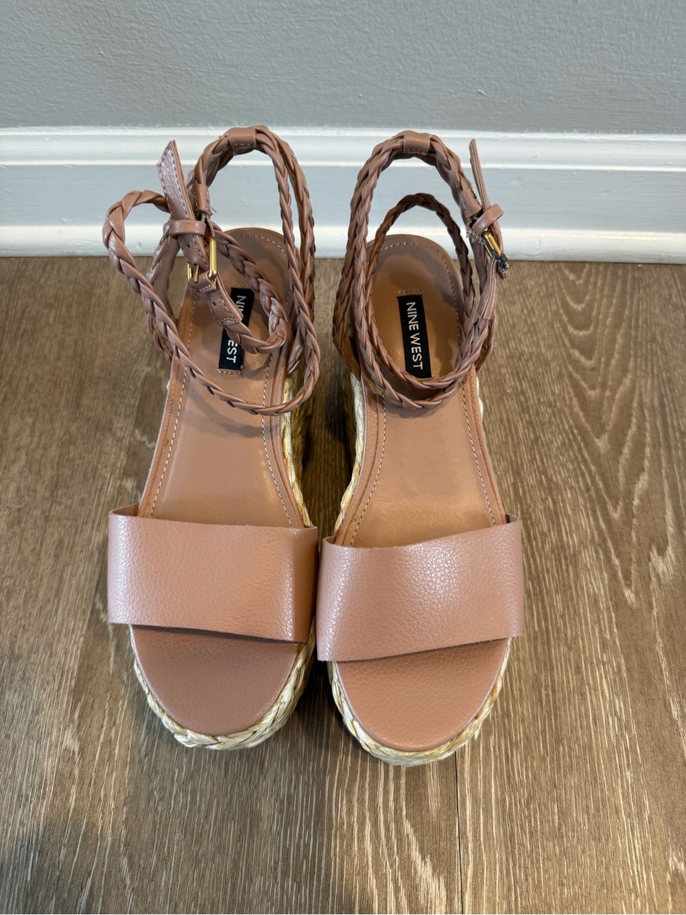 Nine West Blush Tan Braided Espadrille Wedge Sandals